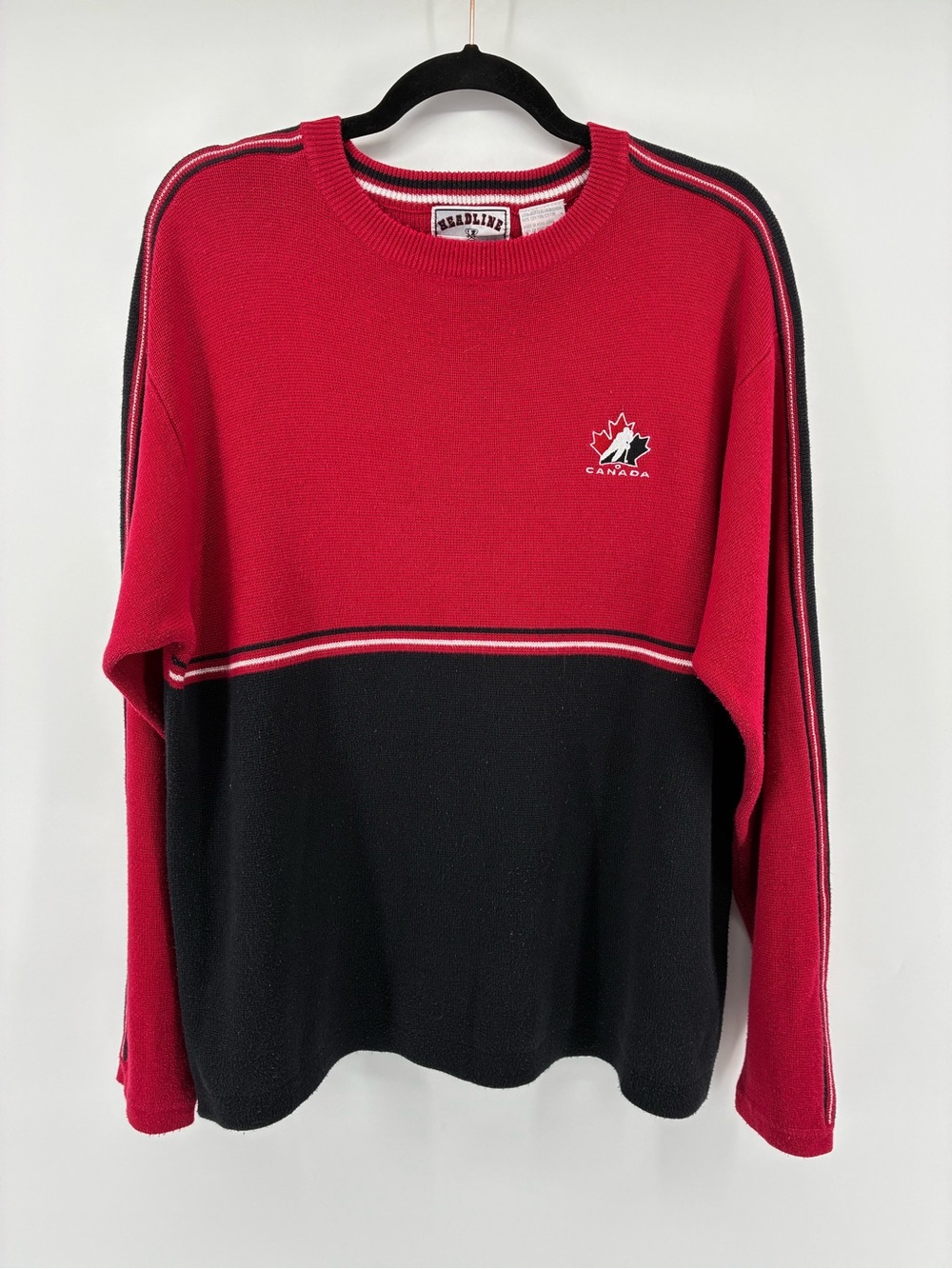 Vintage Knit Hockey Canada Crewneck Colorblock Sweater - Headline Sports Canada